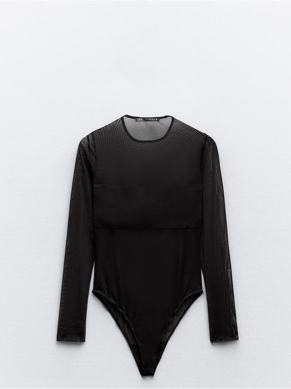 Zara Black Long-Sleeve Sheer Panel Bodysuit